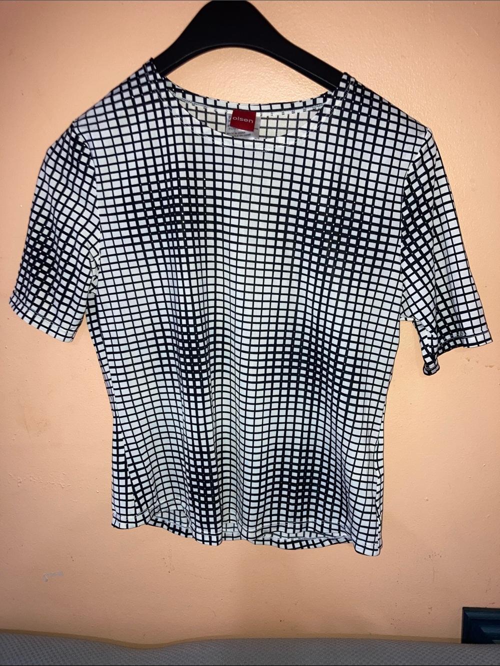 Olsen Black and White Grid Short-Sleeve Tee